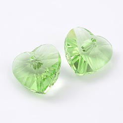 Light Green Romantic Valentines Ideas Glass Charms, Faceted Heart Charm, Light Green, 10x10x5mm, Hole: 1mm