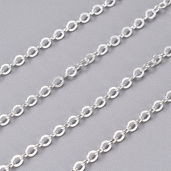 Silver Brass Flat Oval Cable Chains, Unwelded, with Spool, Cadmium Free & Lead Free, Silver, 3.5x3x0.5mm, about 92m/roll