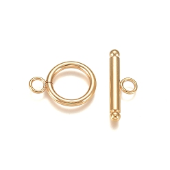 Real 24K Gold Plated 304 Stainless Steel Toggle Clasps, Real 24K Gold Plated, Ring: 18.5x14x2mm, Hole: 3mm, Bar: 22x7x3mm, Hole: 2.5mm