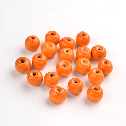 Orange Dyed Natural Wood Beads, Macrame Beads Large Hole, Round, Nice for Children's Day Gift Making, Lead Free, Orange, about 14mm wide, about 13mm high, hole: 4mm, about 1200pcs/1000g