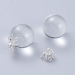 Silver Flower Rack Plating Brass Filigree Bead Cap Bails, 7-Petal, Silver Color Plated, 8x8mm, Hole: 3mm