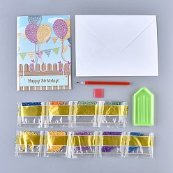 Mixed Color DIY Diamond Painting Kits for Kids, Balloon Pattern Birthday Card Making, with Envelope, Diamond Painting Cloth, Resin Rhinestones, Diamond Sticky Pen, Tray Plate and Glue Clay, Mixed Color, 24x17x0.9cm