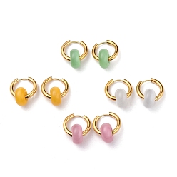 Mixed Color Vacuum Plating 304 Stainless Steel Huggie Hoop Earrings, with Rondelle Cat Eye Beads, Golden, Mixed Color, 25mm, Pin: 0.9mm