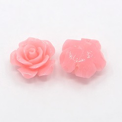 Pink Synthetic Coral 3D Flower Rose Beads, Dyed, Pink, 14x8mm, Hole: 1~1.4mm