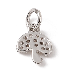 Platinum Brass Micro Pave Cubic Zirconia Charms, with Jump Rings, Mushroom Charms, Platinum, 9x7.5x2mm, Hole: 3.4mm