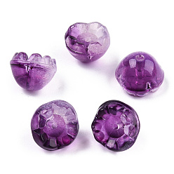Purple Transparent Spray Painted Glass Beads, Flower, Purple, 9x13x13mm, Hole: 1.6mm