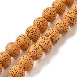 Goldenrod Natural Lava Rock Bead Strands, Dyed, Round, Goldenrod, 8mm, Hole: about 2mm, about 52pcs/strand, 15.5 inch