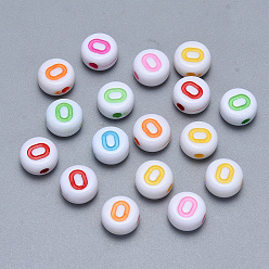 Letter O Craft Acrylic Horizontal Hole Letter Beads, Flat Round, Mixed Color, Letter.O, 7x3.5~4mm, Hole: 1.5mm, about 3600pcs/500g