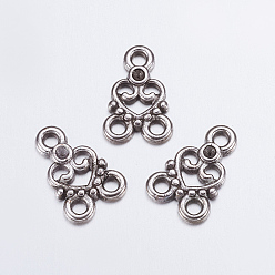 Antique Silver Chandelier Component Links, 3 Loop Connectors, Lead Free Nickel Free, and Cadmium Free, Alloy, Heart, Antique Silver, 15x11x2mm, Hole: 2mm