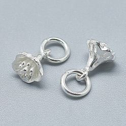 Silver 925 Sterling Silver Charms, with Jump Ring, Flower, Silver, 9x6.5x6mm, Hole: 4mm