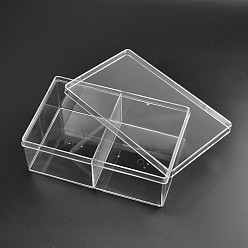 Clear Cuboid Organic Glass Bead Containers, 2 Compartments, Clear, 22x14x8cm