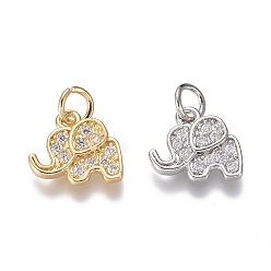 Mixed Color Brass Micro Pave Cubic Zirconia Pendants, Elephant, Clear, Mixed Color, 10x11x2mm, Hole: 3mm
