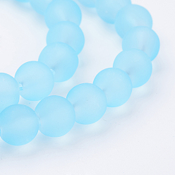 Light Sky Blue Transparent Glass Bead Strands, Frosted, Round, Light Sky Blue, 8mm, Hole: 1~1.6mm, about 99pcs/strand, 31.4 inch