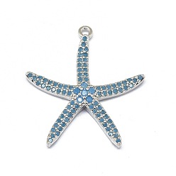 Mixed Color Alloy Micro Pave Cubic Zirconia Pendants, Long-Lasting Plated, Starfish/Sea Stars, Mixed Color, 26x24x4mm, Hole: 1.2mm