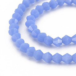 Bleu Bleuet Perles de verre opaques de couleur unie, jade d'imitation, facette, Toupie, bleuet, 4.5x4mm, Trou: 1mm, Environ 92~96 pcs/chapelet, 13.78~14.37 pouce