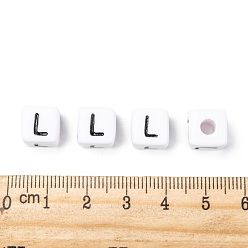 Letter L Lettre acrylique européenne perles, trou horizontal, cube, letter.l, 10x10x10mm, Trou: 3.5~4mm, environ598 pcs / 500 g