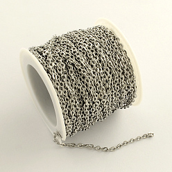 Stainless Steel Color 304 Stainless Steel Cable Chains, Soldered, with Spool, Flat Oval, Stainless Steel Color, 3x2x0.5mm, about 32.8 Feet(10m)/roll