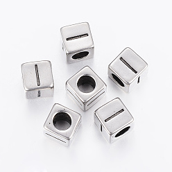 Antique Silver 304 Stainless Steel Large Hole Letter European Beads, Cube with Letter.I, Antique Silver, 8x8x8mm, Hole: 5mm