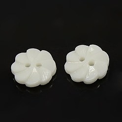 White Acrylic Buttons, 2-Hole, Dyed, Flower, White, 13x3mm, Hole: 2mm