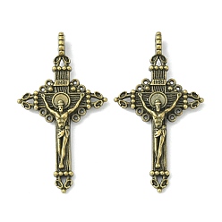 Antique Bronze Alloy Pendants, Cadmium Free, Nickel Free and Lead Free, Crucifix Cross Pendant, Antique Bronze Color, 50x28x3mm, Hole: 3mm