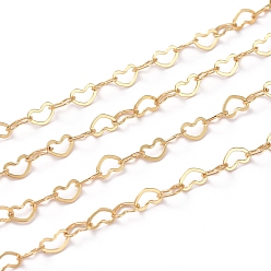 Real 18K Gold Plated Brass Heart Link Chains, Soldered, with Spool, Long-Lasting Plated, Real 18K Gold Plated, 3x5x0.5mm, about 16.4 Feet(5m)/roll