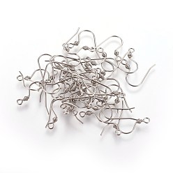 Stainless Steel Color 304 Stainless Steel Earring Hooks, Ear Wire, with Horizontal Loop, Stainless Steel Color, 15x15x0.8mm, Hole: 2mm, 20 Gauge, Pin: 0.8mm