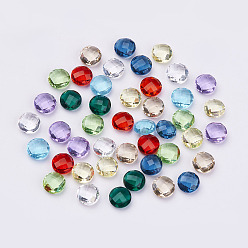 Mixed Color Faceted K9 Glass Pointed Back Cabochons, Flat Round, Mixed Color, 10x4~5mm