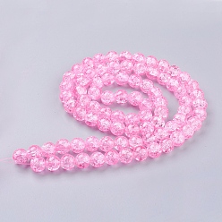 Hot Pink Spray Painted Crackle Glass Beads Strands, Round, Hot Pink, 10mm, Hole: 1.3~1.6mm, about 80pcs/strand, 31.4 inch