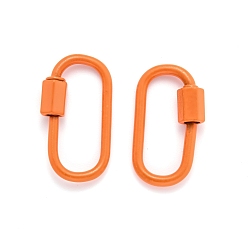 Orange Spray Painted Brass Screw Carabiner Lock Clasps, for Necklaces Making, Oval, Orange, 26x13x2mm