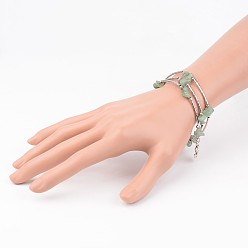 Aventurine Verte Trois boucles de bracelets d'emballage naturel aventurine perlés vert, avec des perles tubulaires en laiton et des pendentifs symbole om de style tibétain, 55mm