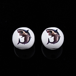 Other Animal Animal Theme Printed Wooden Beads, Round, Animal Pattern, 15.5~16x15mm, Hole: 3.5mm