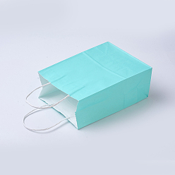 Cyan Pure Color Kraft Paper Bags, Gift Bags, Shopping Bags, with Paper Twine Handles, Rectangle, Cyan, 15x11x6cm