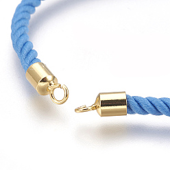 Dodger Blue Cotton Cord Bracelet Making, with Brass Findings, Flat Round with Tree of Life, Real 18K Gold Plated, Dodger Blue, 8-5/8 inch(22cm), Hole: 2mm