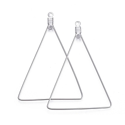 Stainless Steel Color 304 Stainless Steel Wire Pendants, Hoop Earring Findings, Triangle, Stainless Steel Color, 24 Gauge, 48.5x34.5x0.5mm, Hole: 1.2mm