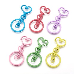 Mixed Color Iron Heart Split Key Rings, Keychain Clasp Findings, Lead Free & Nickel Free, Mixed Color, 68x30x6mm