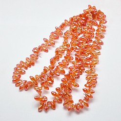 Dark Orange Electroplate Glass Beads Strands, Top Drilled Beads, Full Pearl Luster Plated, Faceted, Teardrop, Dark Orange, 12x6mm, Hole: 1mm