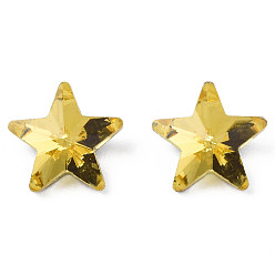 Gold Glass Rhinestone Cabochons, Nail Art Decoration Accessories, Faceted, Star, Gold, 9.5x10x4.5mm
