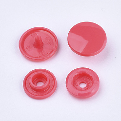 Crimson Resin Snap Fasteners, Raincoat Buttons, Flat Round, Crimson, Cap: 12x6.5mm, Pin: 2mm, Stud: 10.5x3.5mm, Hole: 2mm, Socket: 10.5x3mm, Hole: 2mm