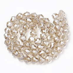 Wheat Electroplate Glass Beads Strands, Faceted, teardrop, Wheat, 9x9.5mm, Hole: 1.4mm, about 60pcs/strand, 23.1 inch