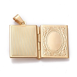 Golden 304 Stainless Steel Locket Pendants, Photo Frame Charms for Necklaces, Rectangle, Golden, 26x19x5mm, Hole: 3x7mm, Inner Diameter: 9.5x14.5mm