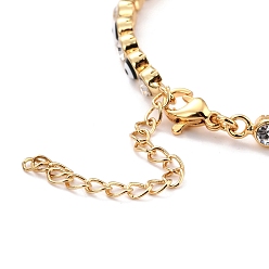 Black Flat Round with Evil Eye Link Chain Bracelet, Clear Cubic Zirconia Tennis Bracelet, Brass Jewelry for Women, Golden, Black, 7-1/8 inch(18.2cm)