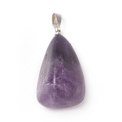 Amethyst Natural Amethyst Pendants, with Platinum Tone Brass Findings, Nuggets, 23~30x13~22x12~20mm, Hole: 5x3mm