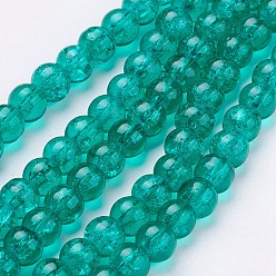 Vert Mer Moyen Peint à la bombe verre craquelé perles brins, ronde, vert de mer moyen, 10mm, Trou: 1.3~1.6mm, 31.4 pouce