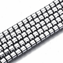 Platinum Plated Electroplate Non-magnetic Synthetic Hematite Beads Strands, Column, Platinum Plated, 3.5x3mm, Hole: 1mm, about 125~126pcs/strand, 15.55 inch~15.83 inch(39.5cm~40.2cm)