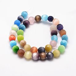 Mixed Color Cat Eye Beads Strands, Faceted, Round, Mixed Color, 8mm, Hole: 1mm, about 46pcs/strand, 13.5 inch(34.2cm)