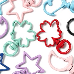 Mixed Color 40Pcs 4 Style Spray Painted Alloy Swivel Snap Hooks Clasps, Star & Moon & Flower & Heart, Mixed Color, 34~35.5x19~24.5x6~6.5mm, Hole: 5x9mm, 10pcs/style