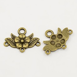 Antique Bronze Tibetan Style Chandelier Component Links, Lead Free and Cadmium Free, Flower, Antique Bronze Color, 32x23x3mm, Hole: 2mm