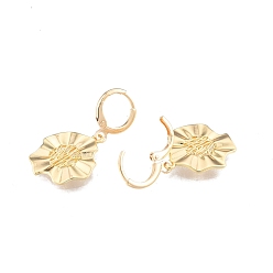 Real 18K Gold Plated Brass Flower Dangle Leverback Earrings for Women, Cadmium Free & Nickel Free & Lead Free, Real 18K Gold Plated, 33.5mm, Pin: 1mm