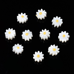 Gold Natural Freshwater Shell Beads, with Enamel, Flower, Gold, 6x3mm, Hole: 0.9mm