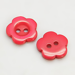 Red Resin Buttons, Dyed, Flower, Red, 15x3mm, Hole: 1mm